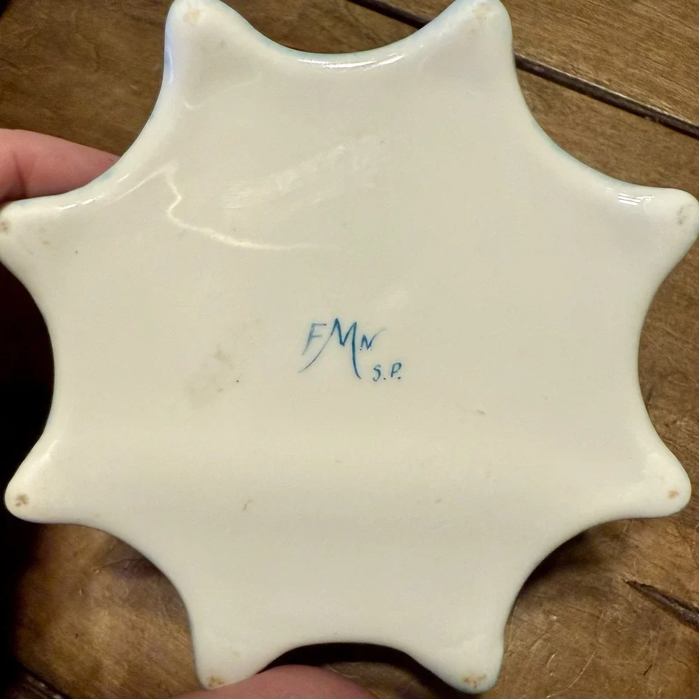 VTG Antique Trinket Dish Powder Jar Box Porcelain Hand Painted Blue Flowers Lid